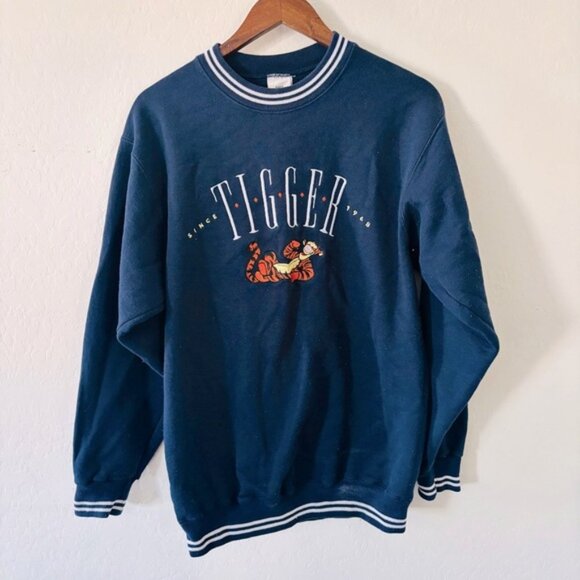 Disney Store Vintage Tigger Crewneck Sweater - Navy Blue White Trim Women’s - Picture 1 of 6